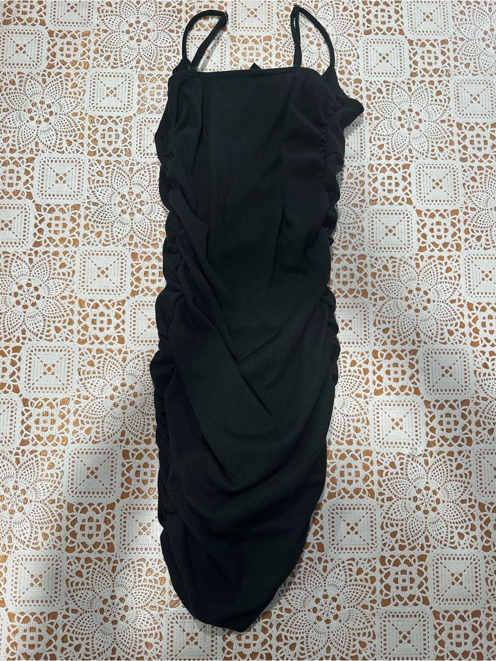 Forever 21 Black Ribbed Ruched Drawstring Bodycon Mini Dress S - Picture 6 of 6